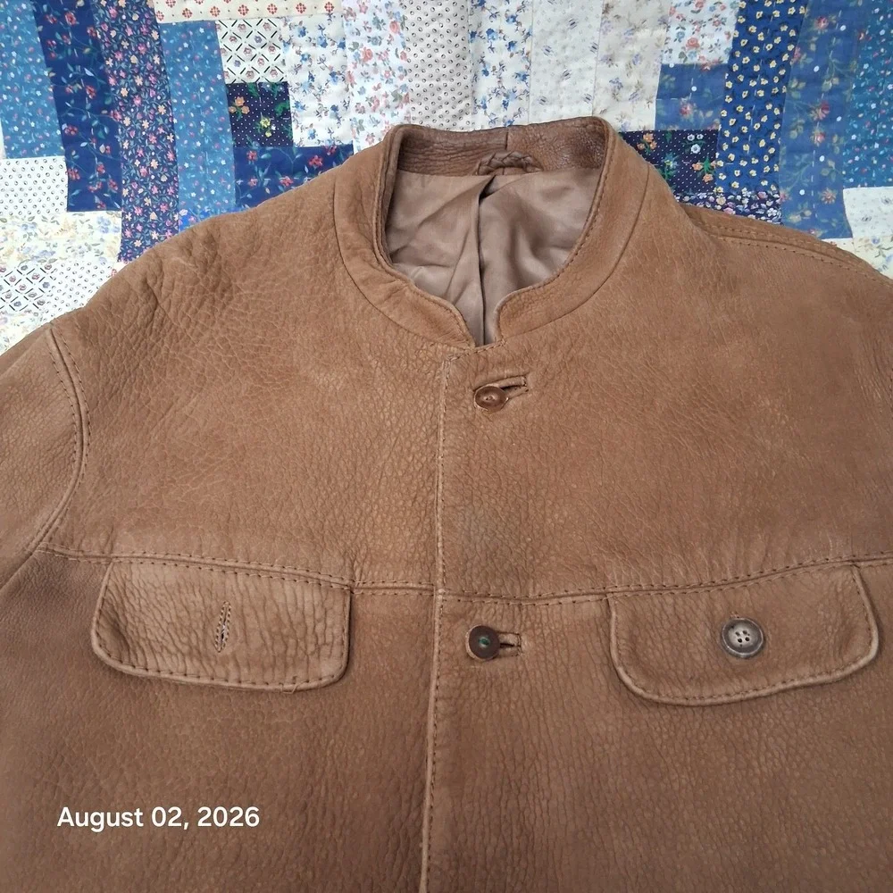 Vintage Eros Modelli Mens Brown Leather Field Jacket Medium Wooden Buttons
